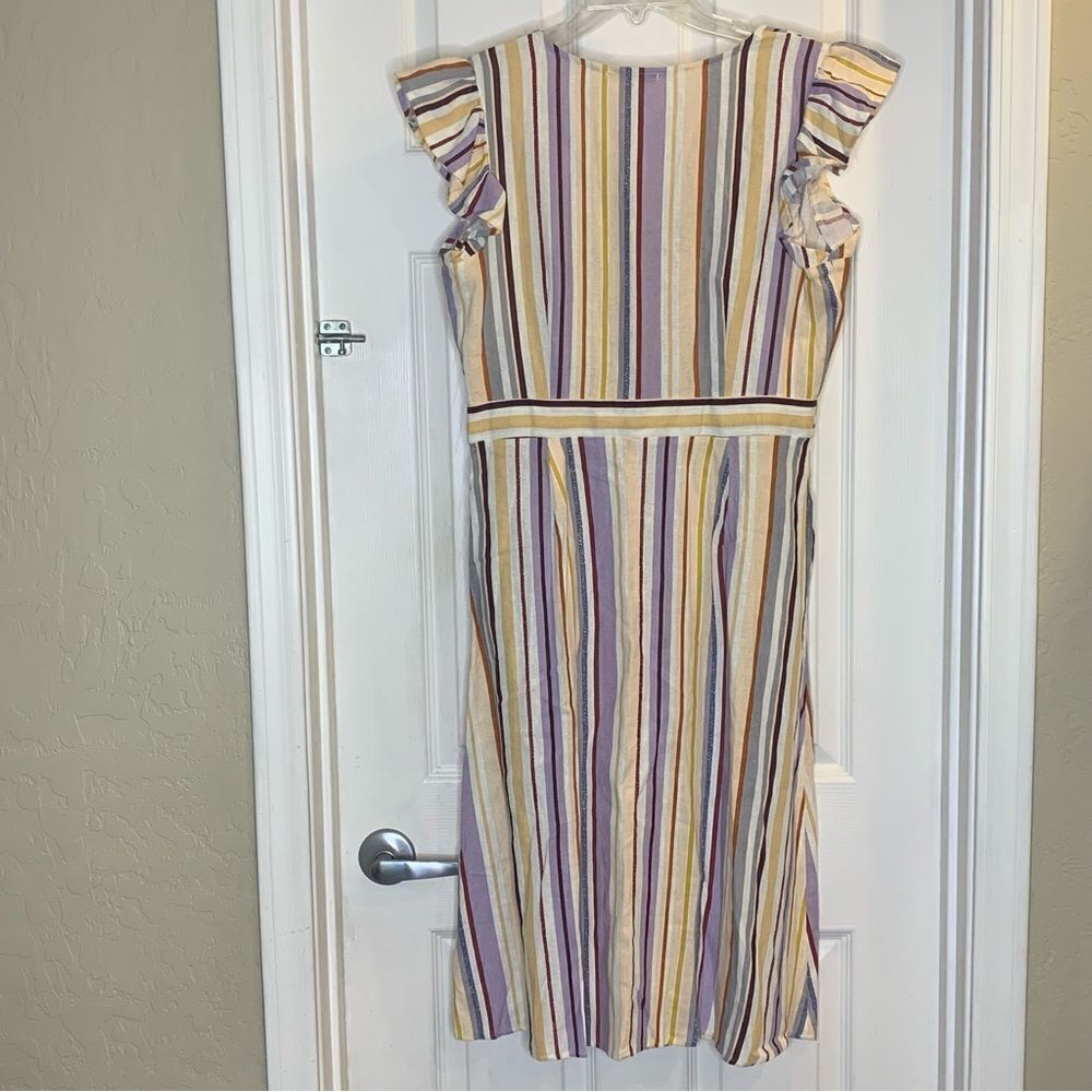 Evolutionary Linen Dress Striped Ruffle Size Large - Picture 9 of 10
